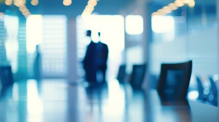 Aufkleber - Businessmen blur in the workplace or work space of table work in office with computer or shallow depth of focus of abstract background : Generative AI