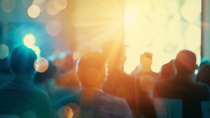 blurred defocused audience in conference lecture presentation room corporate presentations in confer