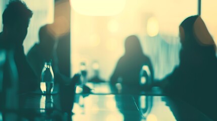 Aufkleber - vintage tone blur image of group of people in meeting room for background : Generative AI
