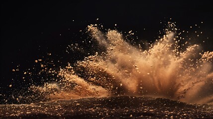 Fototapete - Dry river sand explosionBrown color sand splash against black background : Generative AI
