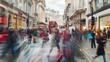 Busy crowds of anonymous motion blurred shoppers on London street : Generative AI