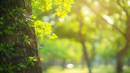 blurred of green natural tree in park background : generative ai