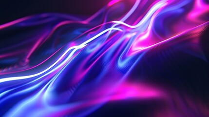 Aufkleber - Neon ripple texture Defocused glow Iridescent wave Blur purple blue fluorescent color gradient light curve lines abstract background with free space : Generative AI