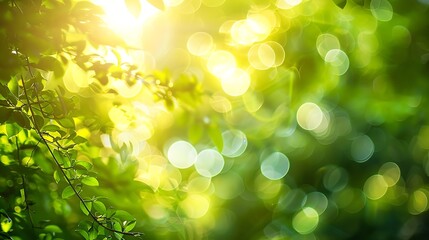 Poster - Blurred green Bokeh natural tree in parks with bight sunlight : Generative AI