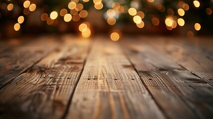 Poster - The empty wooden brown table top with blur background of home room in winter Exuberant image : Generative AI