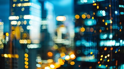 Poster - Night blurred bokeh light city office building abstract background : Generative AI
