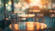 Blurred Bokeh Of The Dining Tables And Chairs In Vintage Style Image : Generative AI