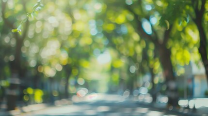 BLURRED CITY STREET BACKGROUND URBAN AREA WITH BLUR OF TREES : Generative AI