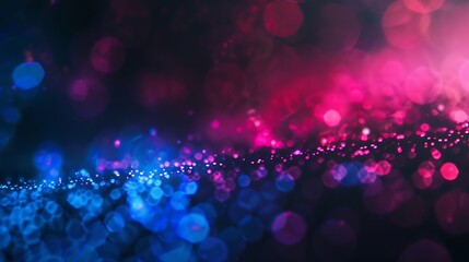 Aufkleber - Neon blur glow Color light overlay Disco illumination Defocused blue pink red ultraviolet radiance soft texture on dark black abstract empty space background : Generative AI