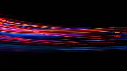 Poster - speed light line motion blur on dark background data transfer simulation blue to red lights : Generative AI