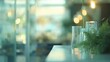 Abstract blurry perspective home light inside window restaurant glass reflected room morning background lifestyle food store banner design blur city white bokeh breakfast hotel bar sof : Generative AI