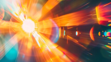 Poster - Sunset Color Light Prism Leak Photo Overlay  Abstract Light Flare Glow Effect Vintage Defocused Camera Lens Glowing Ray Old Blurred Photography : Generative AI