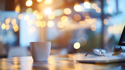 Aufkleber - Businessmen blur in the workplace or work space of table work in office with computer or shallow depth of focus of abstract background : Generative AI