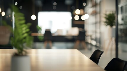 Aufkleber - Blurred interior of modern office workplace a workspace design without partition decorate with black white and wooden furniture Nice environment can create work productivity relax mood : Generative AI