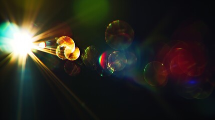 Aufkleber - Abstract blurred colorful lens flare bokeh on black : Generative AI