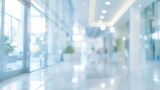 Blurred hotel or office building lobby blur background interior view toward reception hall modern luxury white room space with blurry corridor and building glass wall window : Generative AI