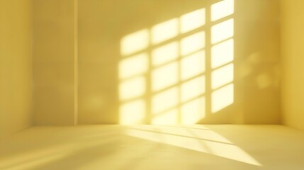 Poster - Abstract pastel yellow studio background for product presentation Empty room with shadows of window Display product with blurred backdrop : Generative AI