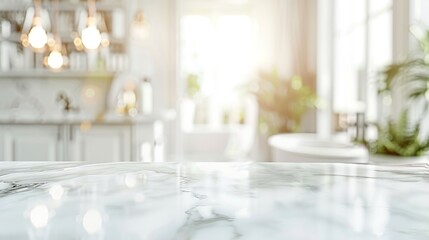 Poster - Empty marble top table with blurred bathroom interior Background for product display montage : Generative AI