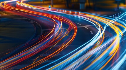 Aufkleber - Abstract image of night traffic light trails in the city : Generative AI