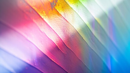 Poster - Blurred rainbow light refraction texture overlay effect for photo and mockups Organic drop diagonal holographic flare on a white wall Shadows for natural light effects : Generative AI