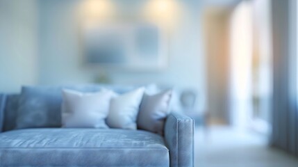 Fototapete - Blured background of modern home living room interior with sofa : Generative AI