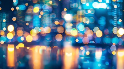Fototapete - Light night city light bokeh : Generative AI