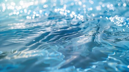 Fototapete - Blue water with ripples on the surface Defocus blurred transparent blue colored clear calm water surface texture with splashes and bubbles Water waves with shining pattern texture back : Generative AI