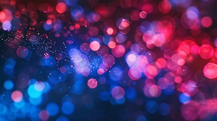 Aufkleber - Blur neon background Color glow Light flare Bokeh sparks texture Defocused blue red purple flecks rays on dark abstract overlay : Generative AI