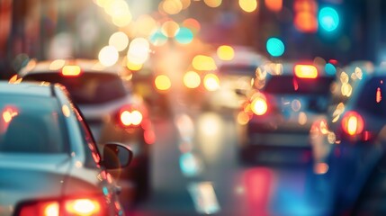 Aufkleber - Blurred urban traffic background scene at night : Generative AI