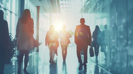 Fototapete - Business people walking and busy in meeting planning and collaboration in office or workspace for startup or project Professional worker employees or group in speed or blur for creativ : Generative AI