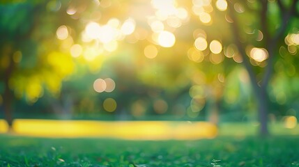 Aufkleber - Abstract blurred green tree city park sunset light nature background : Generative AI