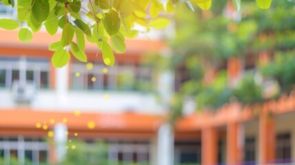 Fototapete - school building blurred and defocused for bokeh background : Generative AI