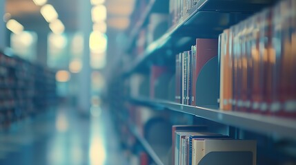 Fototapete - Abstract blurred public library interior space blurry room with bookshelves by defocused effect use for background or backdrop in business or education concepts : Generative AI