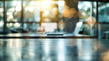 Aufkleber - Businessmen blur in the workplace or work space of table in office room with computer or shallow depth of focus of abstract background : Generative AI