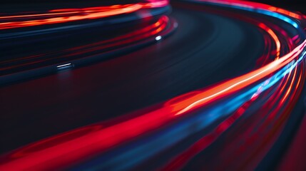 Poster - speed light line motion blur on dark background data transfer simulation blue to red lights : Generative AI