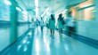 © Generative AI - blurred for background blurred figures of doctors and nurses in a hospital corridor Doctors and nurses walking in hospital hallway blurred motion Moving human figure in the clinic corr : Generative AI