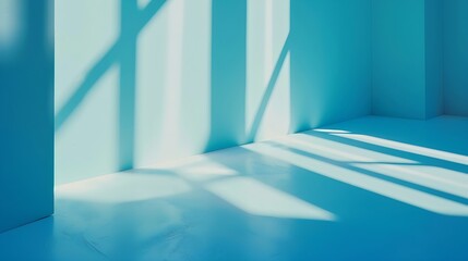 Aufkleber - Minimalistic simple abstract light blue background for product presentation Shadow and light from windows on wall : Generative AI