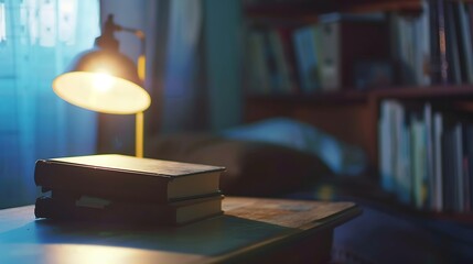 Fototapete - Book on table with blurred teenager room background : Generative AI