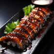 Eel nigiri sushi is known for its rich, savory flavor with a hint of sweetness from the tare sauce