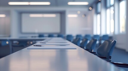 Leinwandbilder - Empty defocused university classroom Blurred school classroom without students with empty chairs and tables Business conference room : Generative AI
