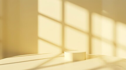 Poster - Abstract pastel yellow studio background for product presentation Empty room with shadows of window Display product with blurred backdrop : Generative AI
