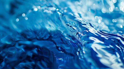Aufkleber - Bluewater waves on the surface ripples blurred Defocus blurred transparent blue colored clear calm water surface texture with splash and bubbles Water waves with shining pattern textur : Generative AI