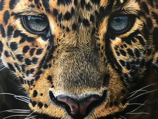 Wall Mural - A Close Up Detailed Photo of a Leopard's Face