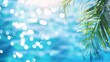 Blur summer background for resort hotel pool party with blue cool sky and tropical palm tree : Generative AI