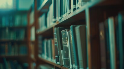 Fototapete - Blurred image for background of many books on bookshelf in library : Generative AI