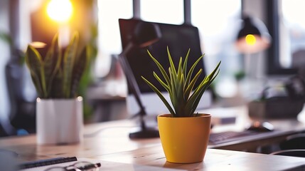Fototapete - Business office without people with blurred bokeh background : Generative AI