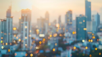 Poster - Abstract blur city estate building in morning view background Cityscape skyline from top office window view Blurred outside bokeh real architecture modern company construction town mor : Generative AI