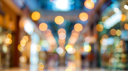 Fototapete - abstract blur image background of shopping mall with light bokeh and flare light bulb : Generative AI