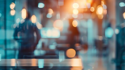 Leinwandbilder - Businessmen blur in the workplace or work space of table work in office with computer or shallow depth of focus of abstract background : Generative AI
