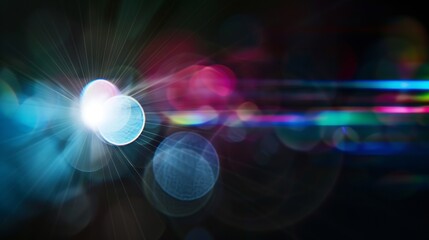 Fototapete - Abstract blurred colorful lens flare bokeh on black : Generative AI